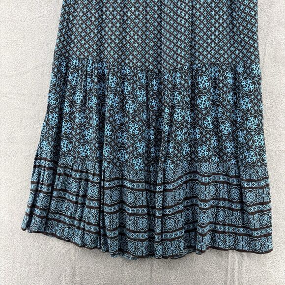 Sag Harbor Skirt 1X Brown Turquoise Tiered Midi A-Line PullOn Elastic Waist - Picture 4 of 11
